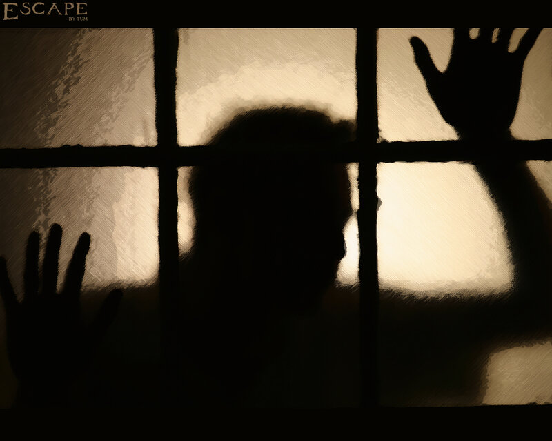 Silhouette of Person at Window — Black, Dramatic, Night, Digital Art, Hands