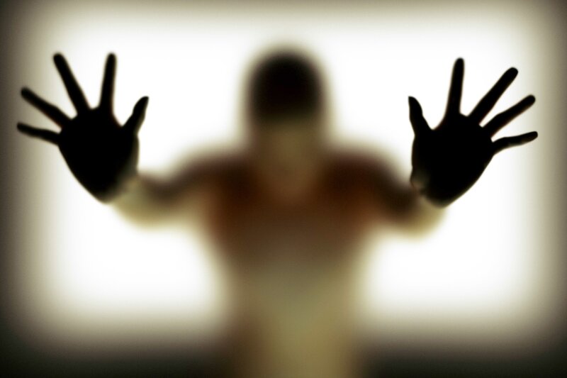 Silhouette of Person Behind Glass — Black, Dramatic