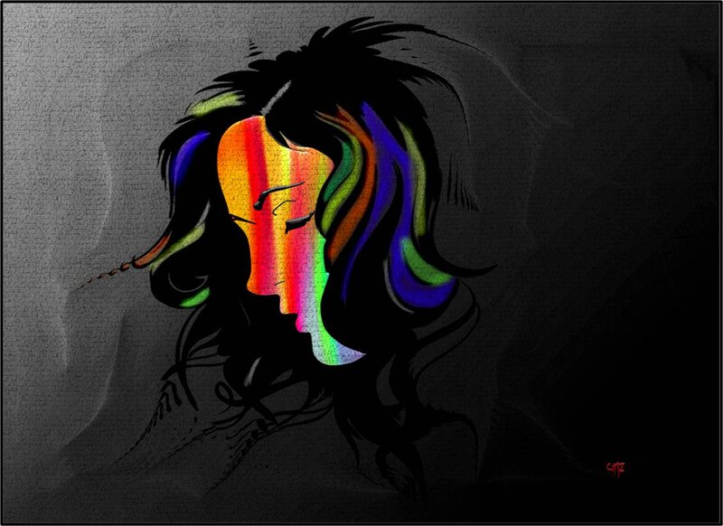 Silhouette of Person — Black, Dramatic, Digital Art, Rainbow Colors