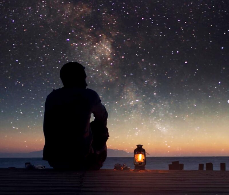 Silhouette of Person — Black, Serene, Night, Photograph, Lantern