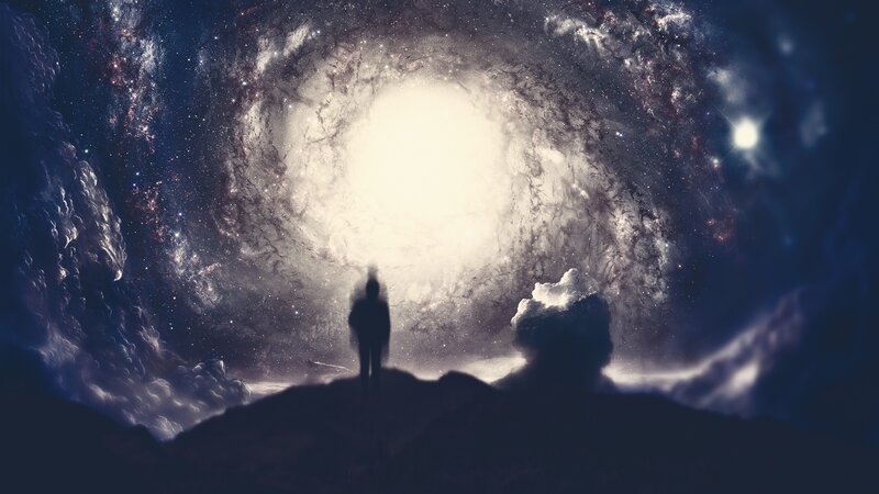 Silhouette of Person — Blue, Dramatic, Night, Digital Art, Galaxy