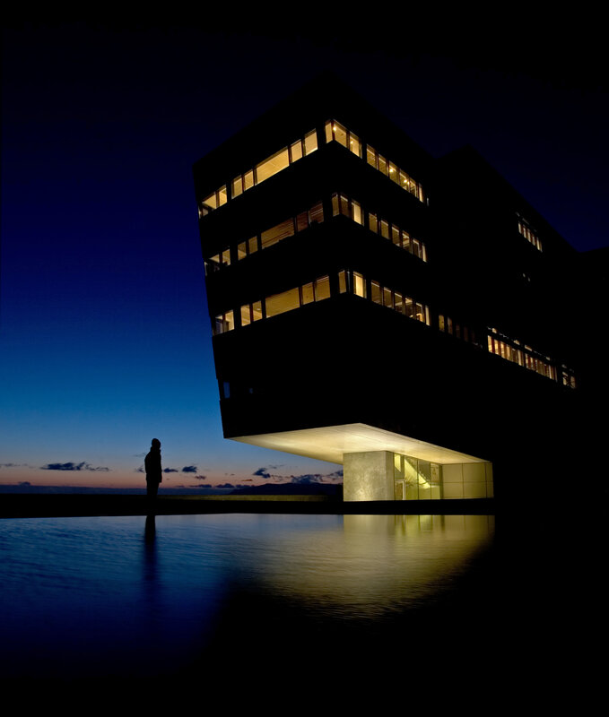 Silhouette of Person — Blue, Dramatic, Night, Photograph, Building
