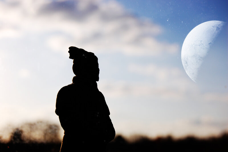 Silhouette of Person — Blue, Dramatic, Night, Photograph