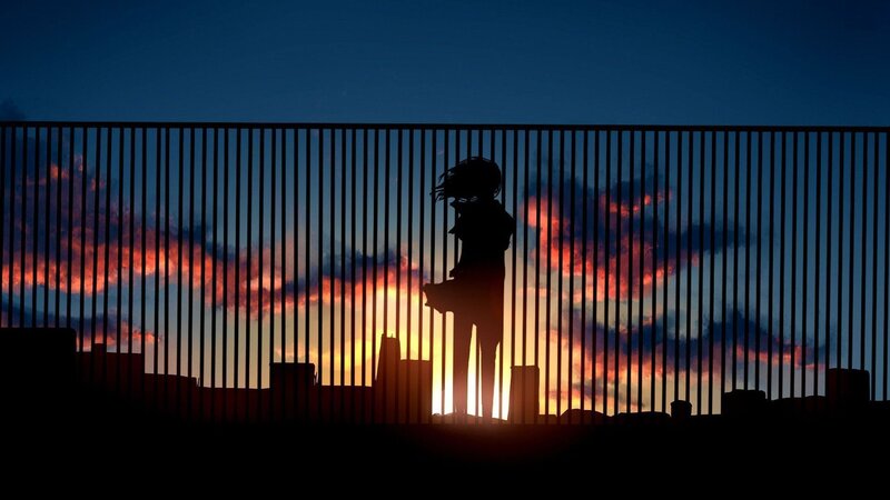Silhouette of Person — Blue, Dramatic, Sunset, Digital Art, Fence
