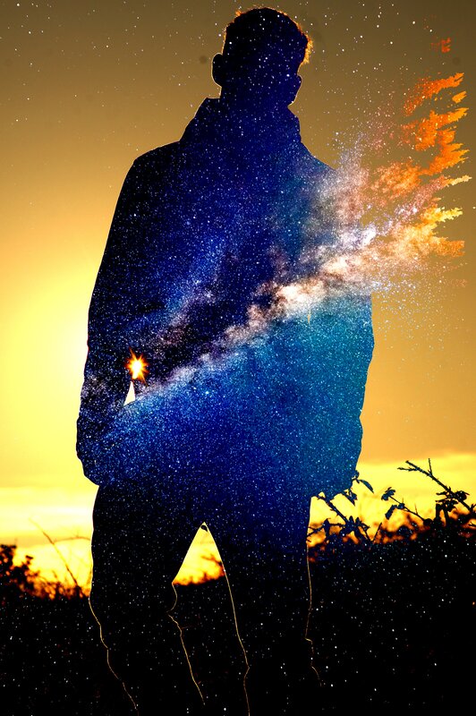 Silhouette of Person — Blue, Dramatic, Sunset, Digital Art, Stars
