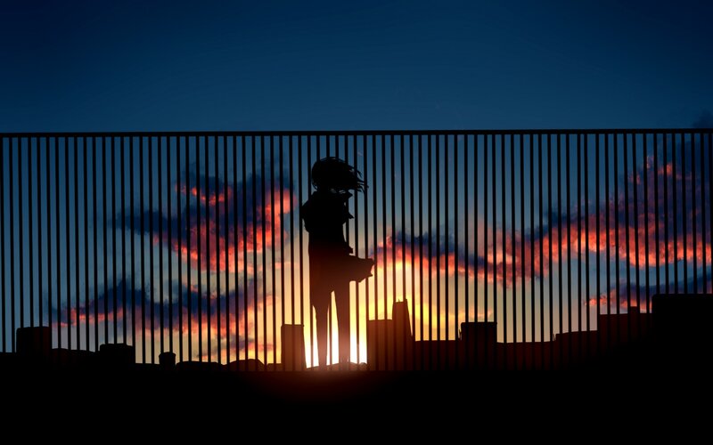 Silhouette of Person — Blue, Dramatic, Sunset, Digital Art