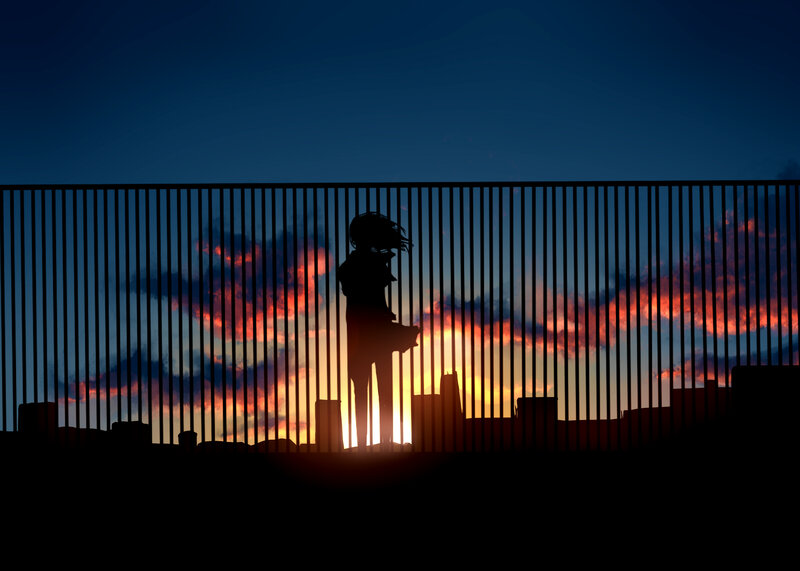 Silhouette of Person — Blue, Dramatic, Sunset