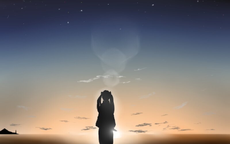 Silhouette of Person — Blue, Serene, Sunset, Digital Art