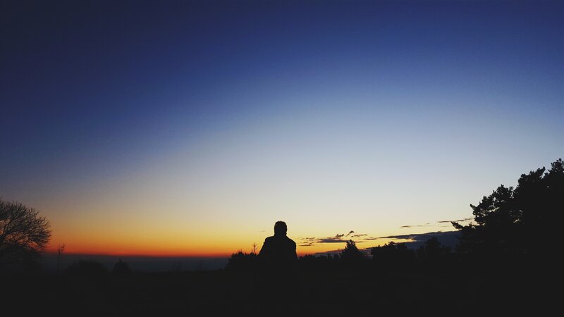 Silhouette of Person — Blue, Serene, Sunset, Photograph