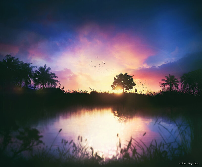 Silhouette of Person by Lake — Purple