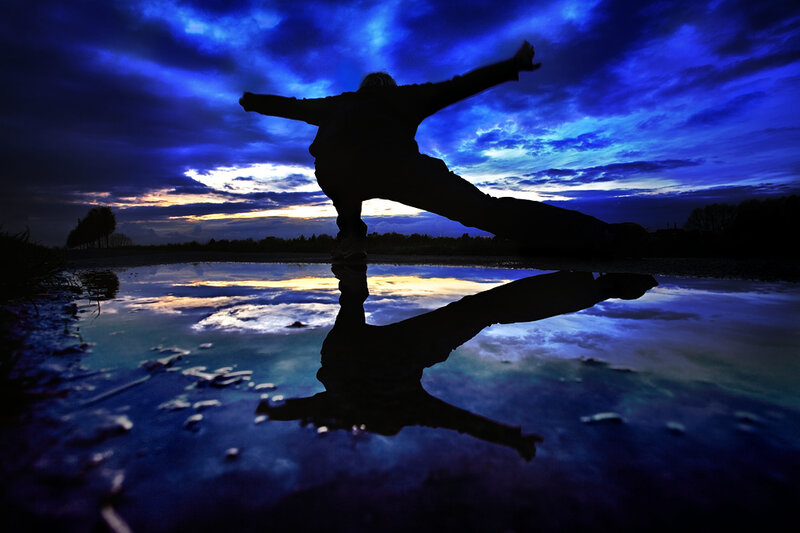 Silhouette of Person Dancing — Blue, Dramatic