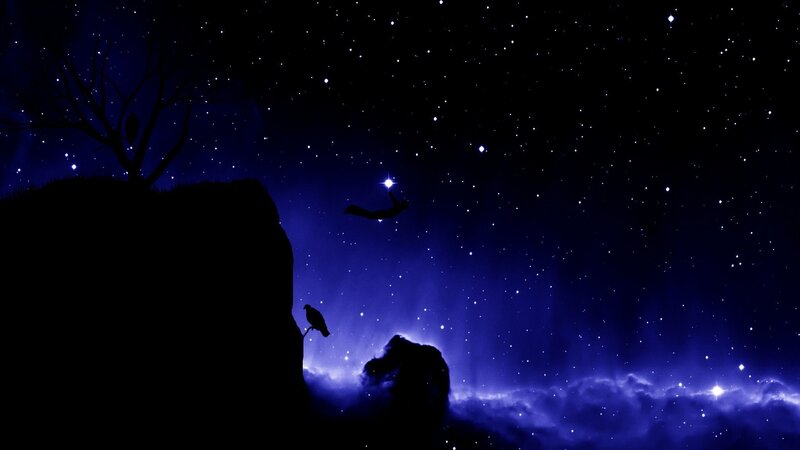 silhouette of person falling in starry sky