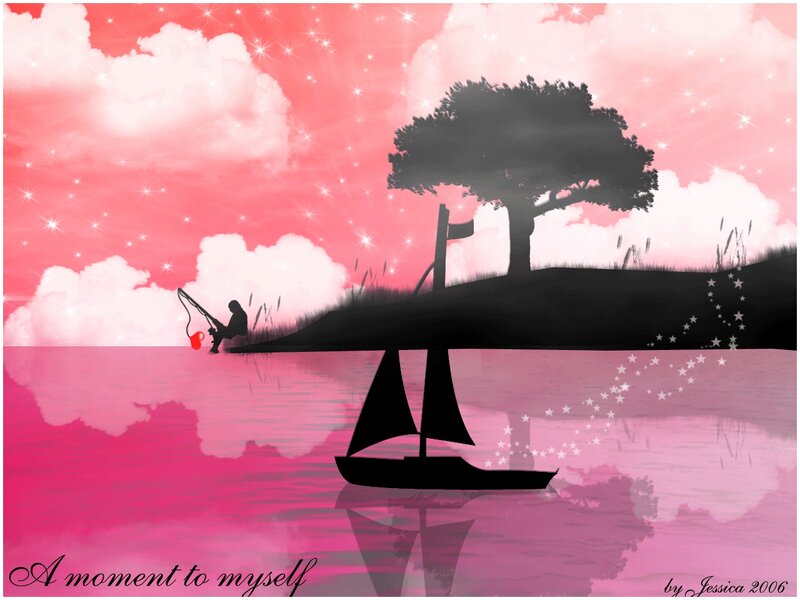Silhouette of Person Fishing — Pink