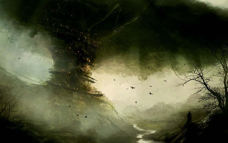 Silhouette of Person — Green, Dramatic, Night
