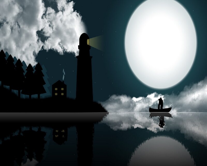Silhouette of Person in Boat — Black, Serene
