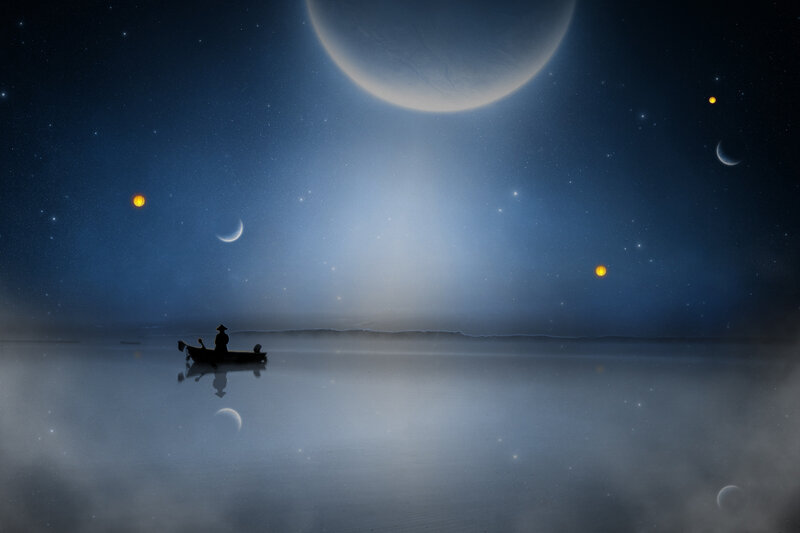 Silhouette of Person in Boat — Blue, Serene
