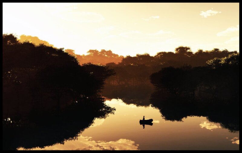 Silhouette of Person in Boat — Gold, Serene
