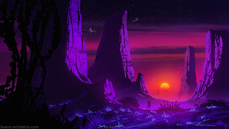 Silhouette of Person in Canyon — Purple
