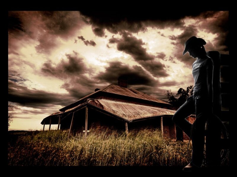 Silhouette of Person in Cowboy Hat — Brown