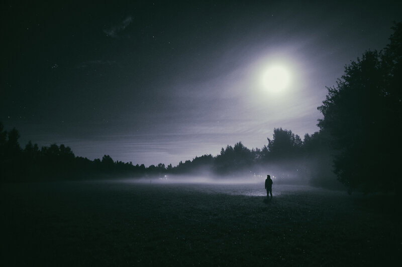 Silhouette of Person in Field — Black, Serene, Night
