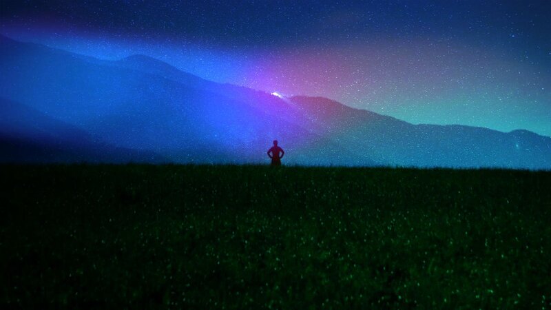 Silhouette of Person in Field — Blue, Serene, Night