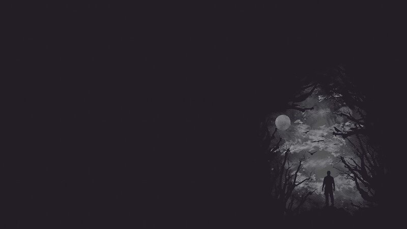 Silhouette of Person in Forest — Black, Dark, Night, Digital Art, Moon