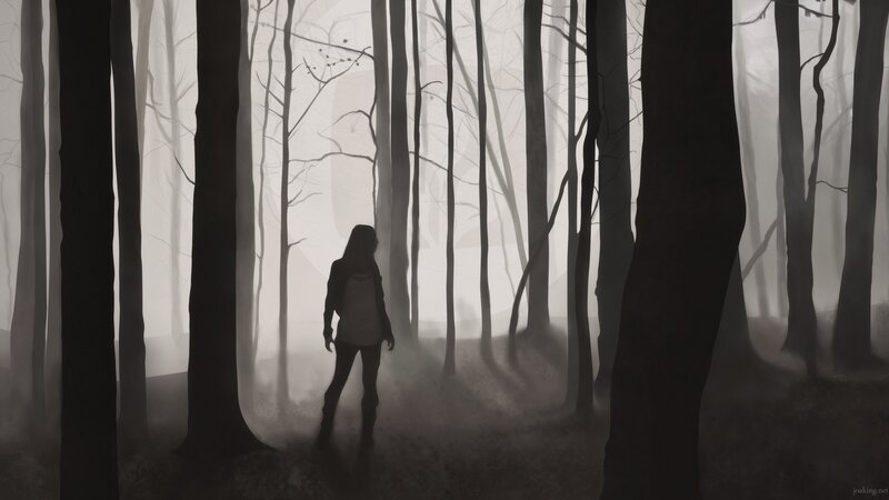 Silhouette of Person in Forest — Black, Mysterious, Digital Art