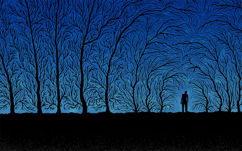 Silhouette of Person in Forest — Blue, Dramatic, Night