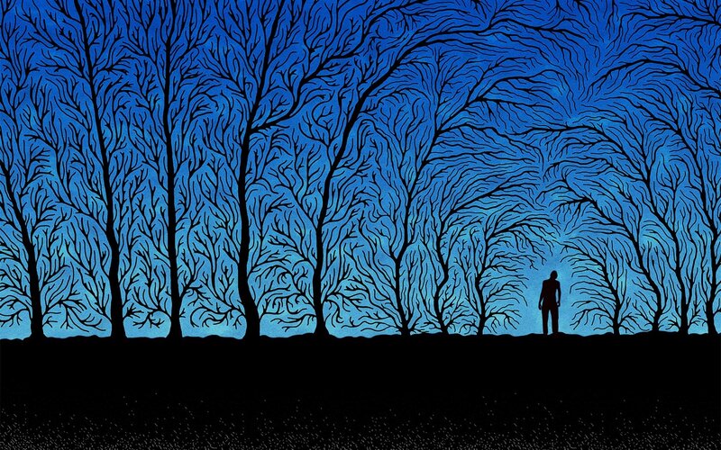 Silhouette of Person in Forest — Blue, Dramatic