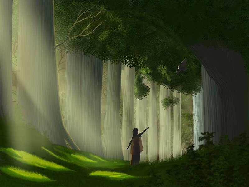 Silhouette of Person in Forest — Green, Serene, Morning