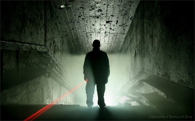 Silhouette of Person in Tunnel — Black, Dramatic, Night, Photograph, Laser Pointer
