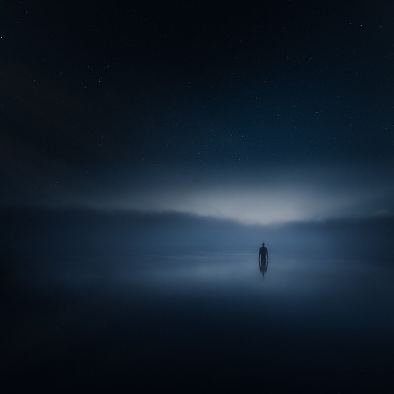 Silhouette of Person in Water — Blue, Serene