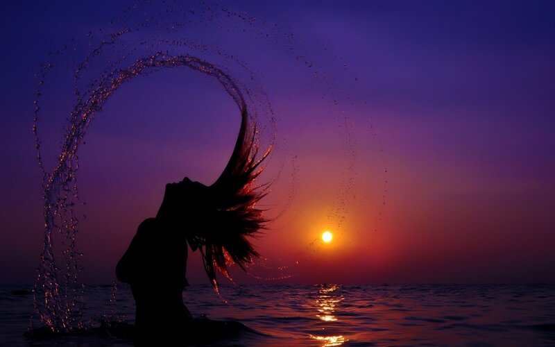 Silhouette of Person in Water — Purple, Dramatic, Sunset