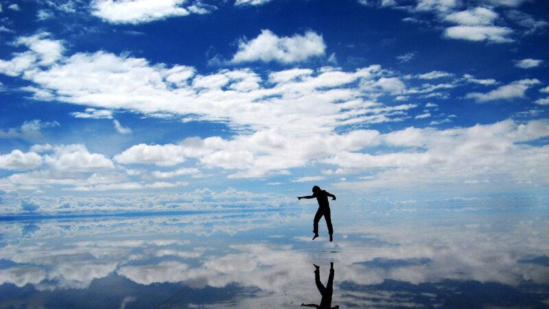 Silhouette of Person Jumping — Blue, Dramatic, Afternoon