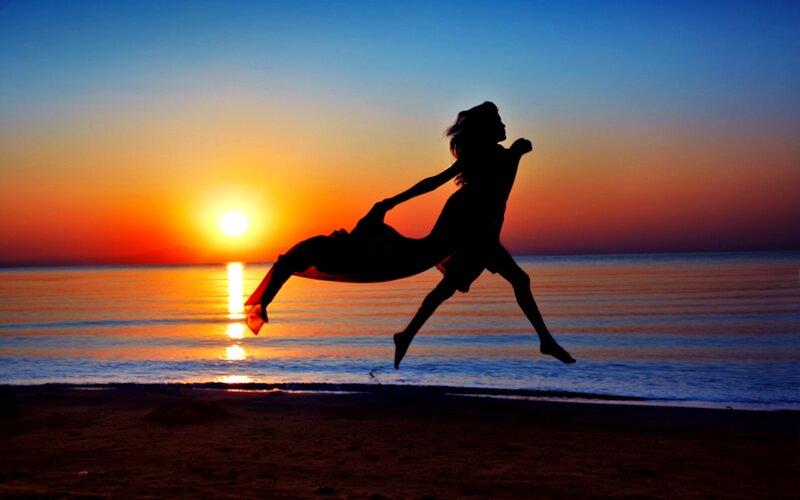 Silhouette of Person Jumping — Blue, Dramatic