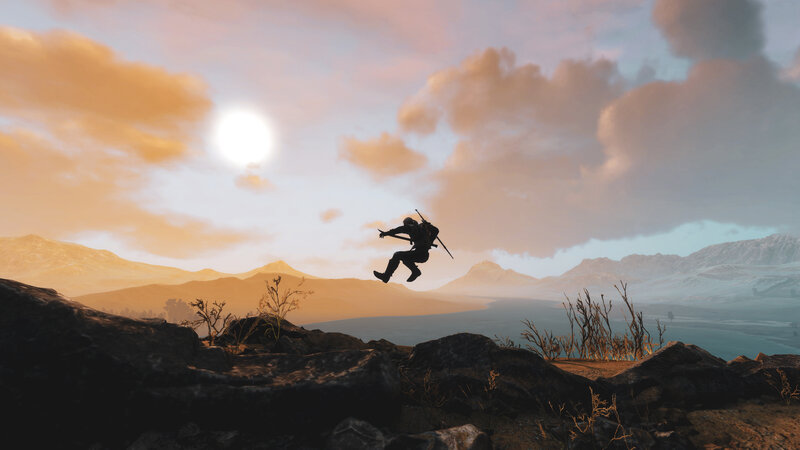 Silhouette of Person Jumping — Orange, Dramatic, Sunset, 3d Render