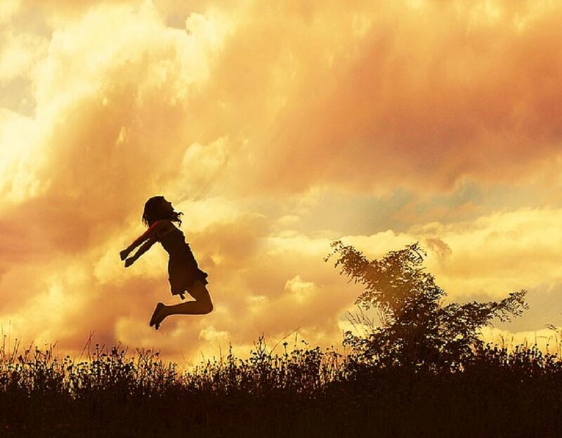 Silhouette of Person Jumping — Orange, Dramatic, Sunset, Photograph, Sky