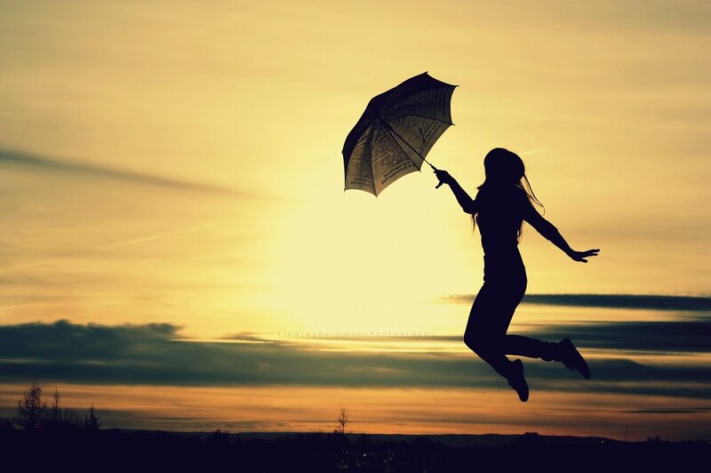 Silhouette of Person Jumping — Yellow, Dramatic, Sunset
