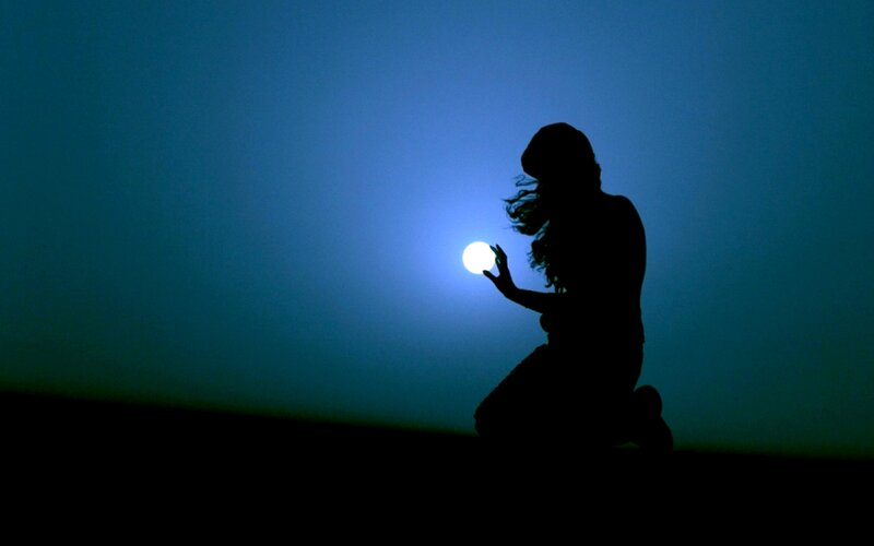 Silhouette of Person Kneeling — Blue, Dramatic, Night