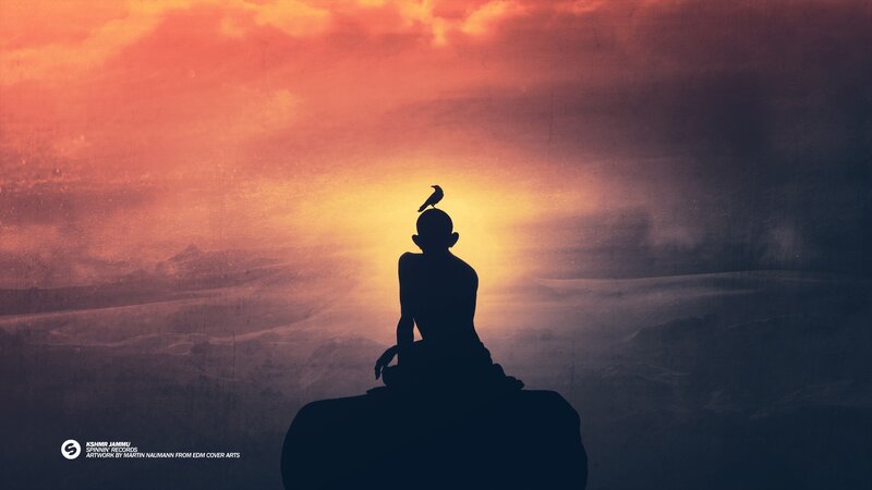 Silhouette of Person Meditating — Orange, Serene, Sunset