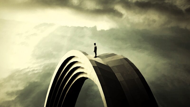 Silhouette of Person on Arch — Gray