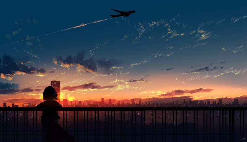 Silhouette of Person on Balcony — Orange, Serene