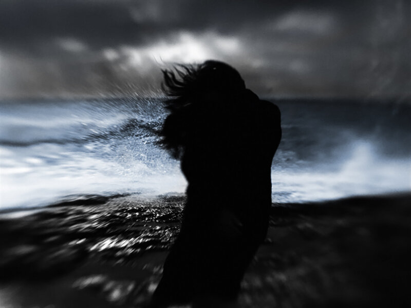 Silhouette of Person on Beach — Black, Dramatic, Photograph, Ocean