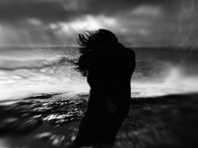 Silhouette of Person on Beach — Black, Dramatic, Photograph