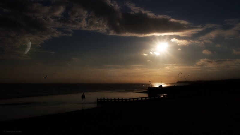 Silhouette of Person on Beach — Black, Dramatic