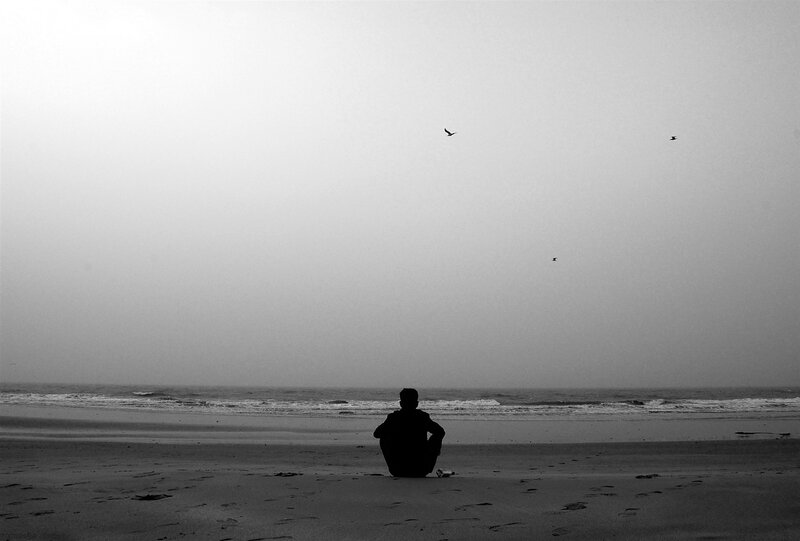 Silhouette of Person on Beach — Black, Solitary