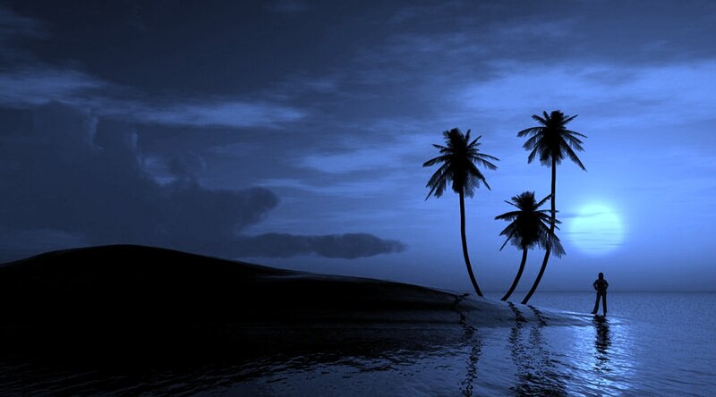 Silhouette of Person on Beach — Blue, Serene, Night