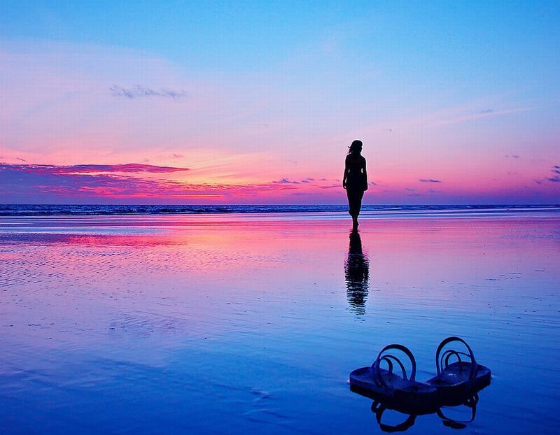 Silhouette of Person on Beach — Blue, Serene, Sunset