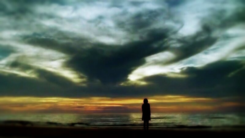 Silhouette of Person on Beach — Gray