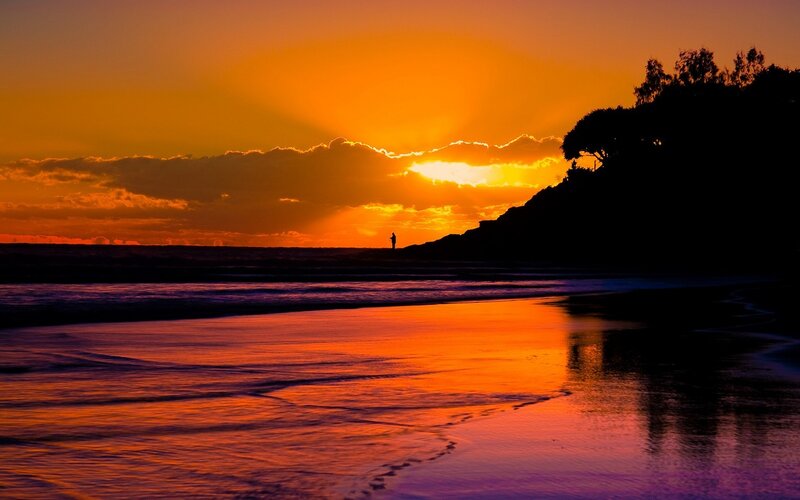 Silhouette of Person on Beach — Orange, Dramatic, Sunset